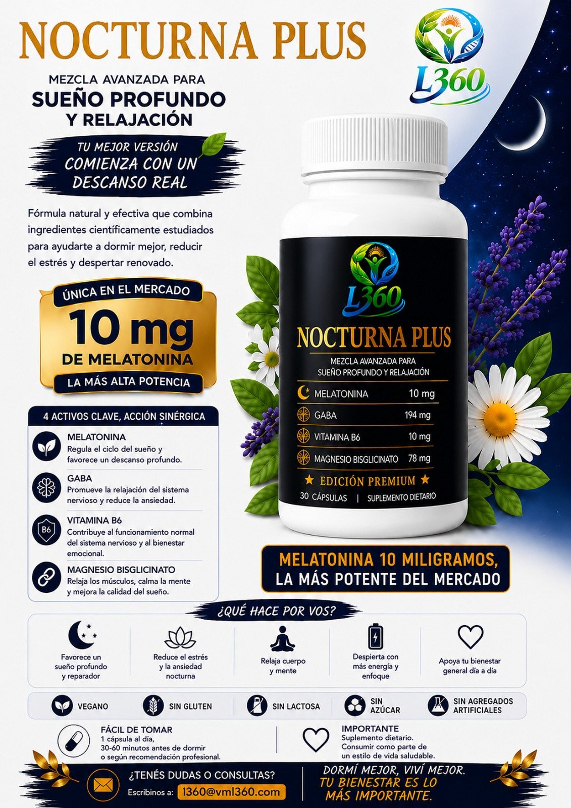 NOCTURNA PLUS - Información Nutricional, Activos y Beneficios L360